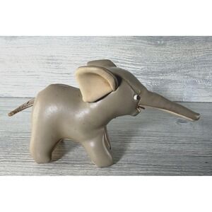 Vtg 1960's Tomi Leather Elephant Sawdust Stuffed Animal Glass Eyes MCM Japan
